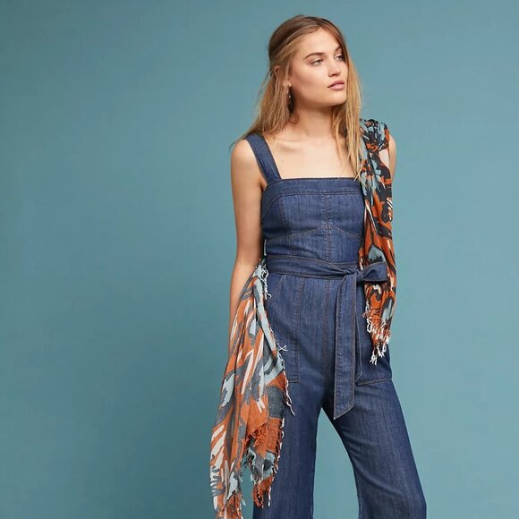 ETT:TWA by Anthropologie dark denim jumpsuit with wide legs size 4 - Picture 1 of 4